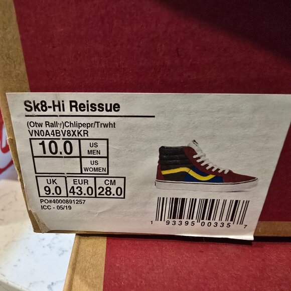 Vans SK8-Hi Reissue OTW Rally Chili pepper Lifestyle VN0A4BV8XKR size 10 NEW - Picture 9 of 12